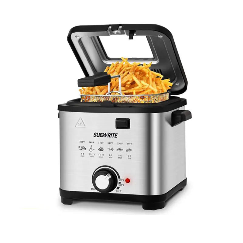 2.6QT Electric Deep Fryer 1500W with Basket Temperature Control Removable Lid Nonstick Inner Pot Easy to Clean