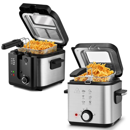 2.6QT Electric Deep Fryer 1500W with Basket Temperature Control Removable Lid Nonstick Inner Pot Easy to Clean