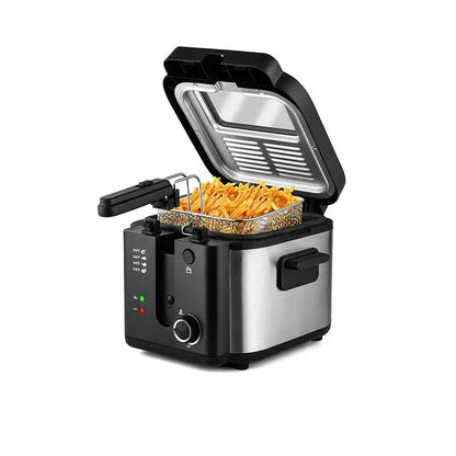 2.6QT Electric Deep Fryer 1500W with Basket Temperature Control Removable Lid Nonstick Inner Pot Easy to Clean