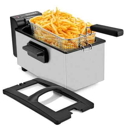 2.6QT Electric Deep Fryer 1500W with Basket Temperature Control Removable Lid Nonstick Inner Pot Easy to Clean