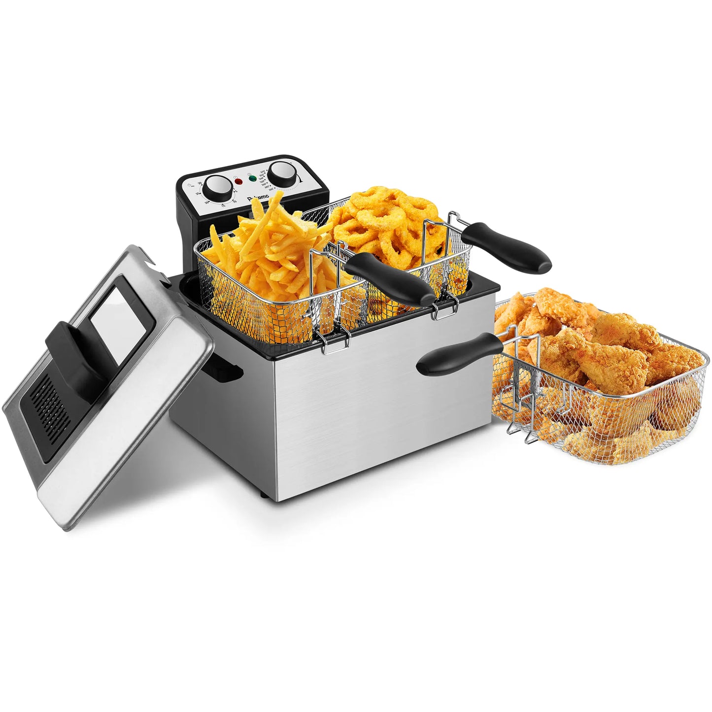 2.6QT Electric Deep Fryer 1500W with Basket Temperature Control Removable Lid Nonstick Inner Pot Easy to Clean