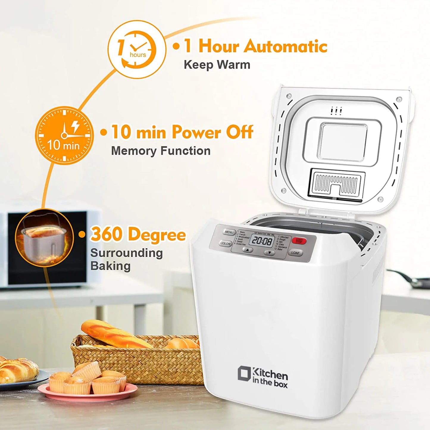 Automatic Bread Maker 2LB 12 in 1 Bread Machine with Fruit Nut Dispenser Timer Keep Warm Gluten Free