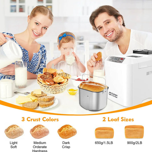 Automatic Bread Maker 2LB 12 in 1 Bread Machine with Fruit Nut Dispenser Timer Keep Warm Gluten Free