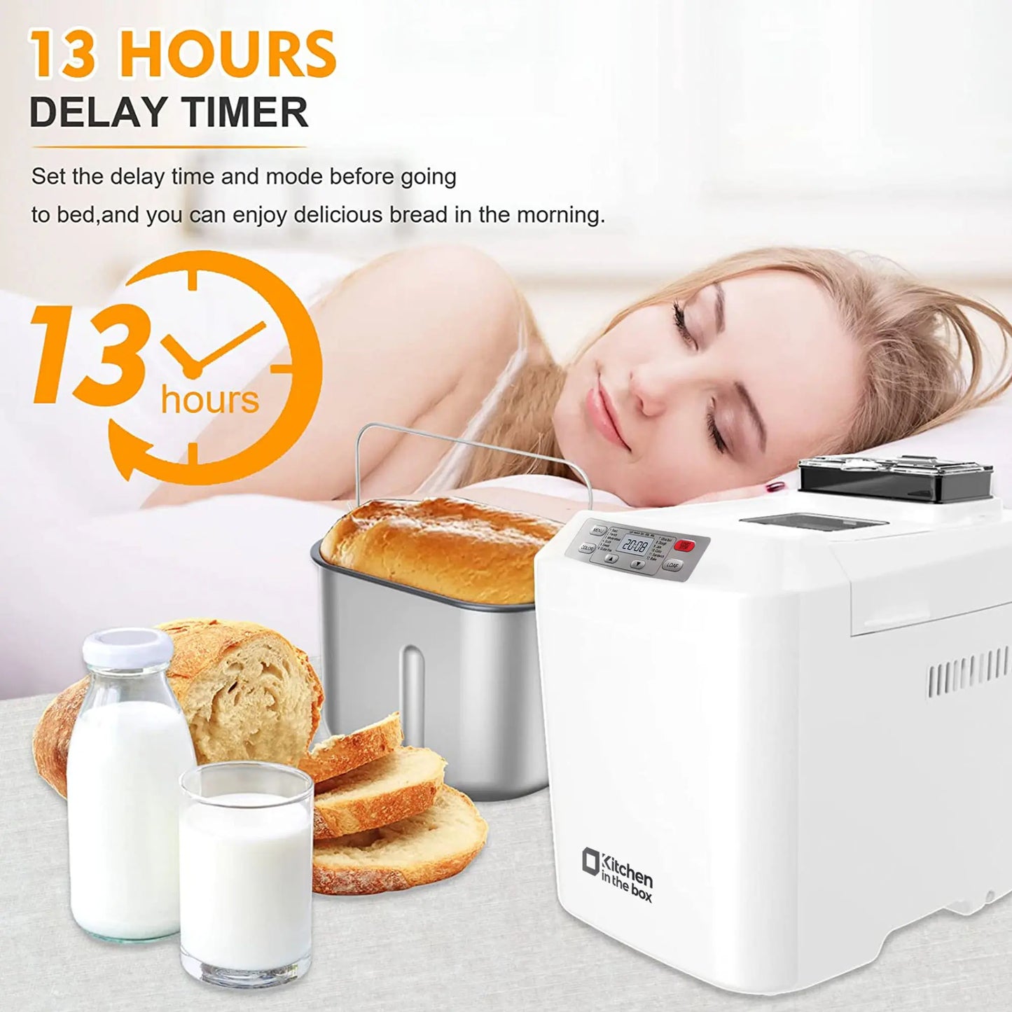 Automatic Bread Maker 2LB 12 in 1 Bread Machine with Fruit Nut Dispenser Timer Keep Warm Gluten Free