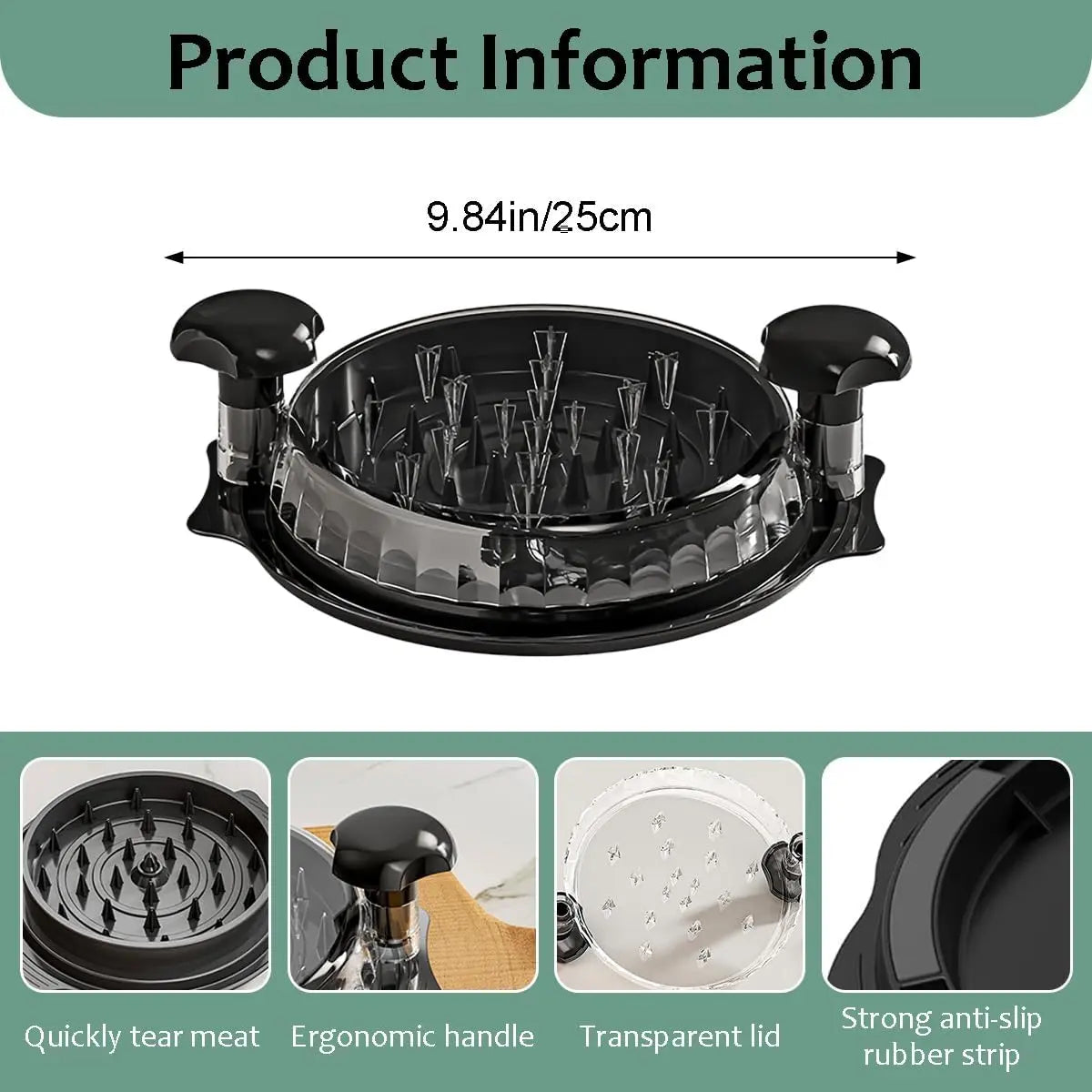 Large Chicken Shredder Tool with Visible Lid Ergonomic Handle BPA Free Dishwasher Safe for Meat Vegetables and Kitchen Use