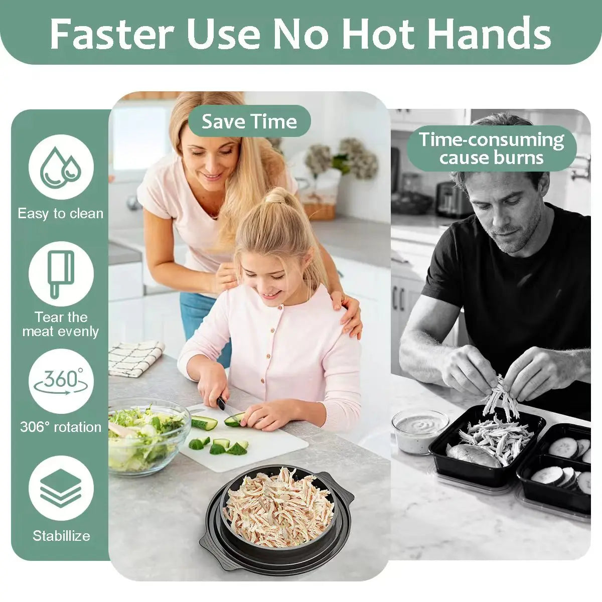 Large Chicken Shredder Tool with Visible Lid Ergonomic Handle BPA Free Dishwasher Safe for Meat Vegetables and Kitchen Use