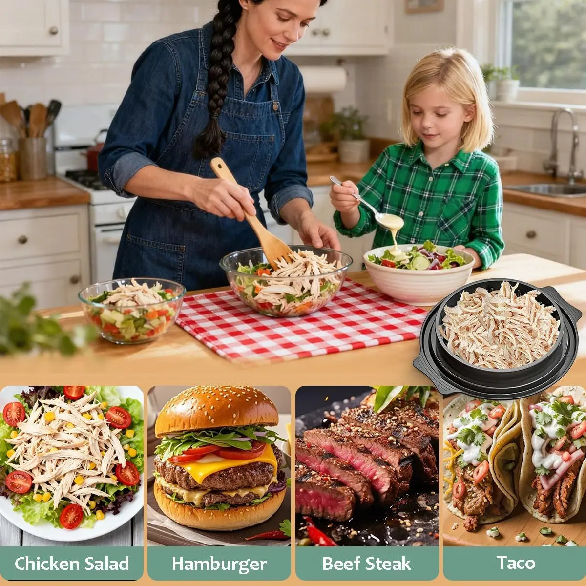 Large Chicken Shredder Tool with Visible Lid Ergonomic Handle BPA Free Dishwasher Safe for Meat Vegetables and Kitchen Use